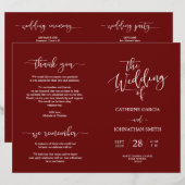 Wedding Ceremony Program, Elegant Script Burgundy (Voorkant / Achterkant)