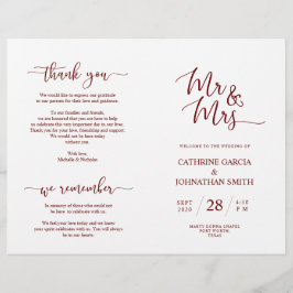 Wedding Ceremony Program, Elegant Script Burgundy