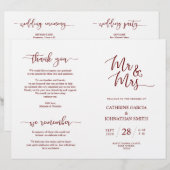 Wedding Ceremony Program, Elegant Script Burgundy (Voorkant / Achterkant)