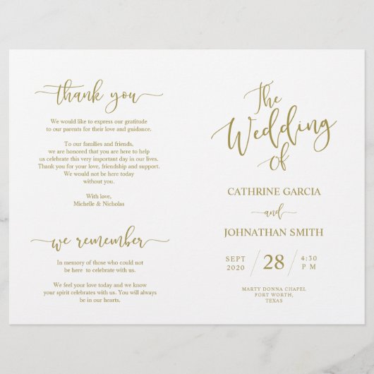 Wedding Ceremony Program, Elegant Script Gold (Voorkant)