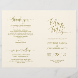 Wedding Ceremony Program, Elegant Script Gold