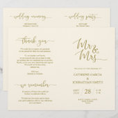 Wedding Ceremony Program, Elegant Script Gold (Voorkant / Achterkant)