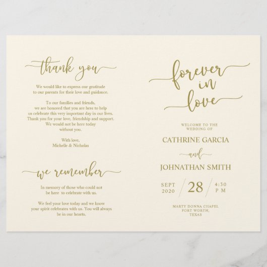 Wedding Ceremony Program, Elegant Script Gold (Voorkant)