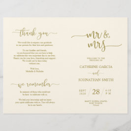 Wedding Ceremony Program, Elegant Script Gold