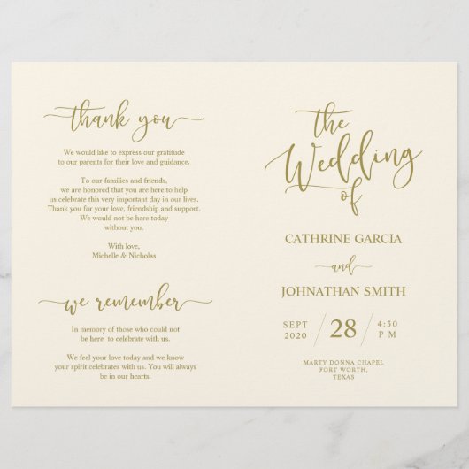Wedding Ceremony Program, Elegant Script Gold (Voorkant)