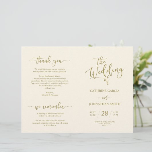 Wedding Ceremony Program, Elegant Script Gold (Staand voorkant)