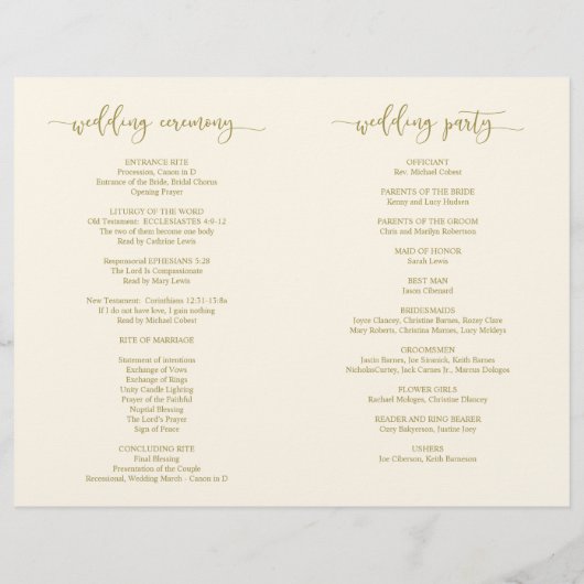 Wedding Ceremony Program, Elegant Script Gold (Achterkant)