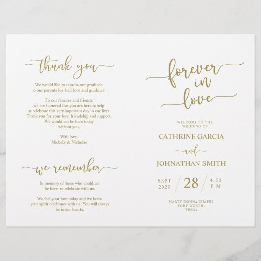 Wedding Ceremony Program, Elegant Script Gold (Voorkant)