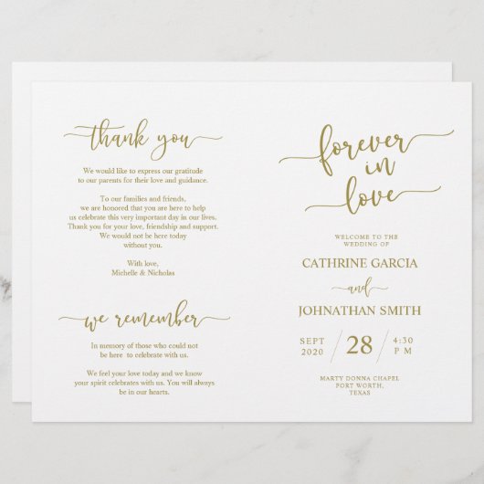 Wedding Ceremony Program, Elegant Script Gold (Voorkant / Achterkant)