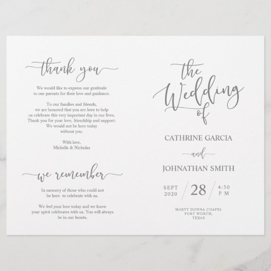 Wedding Ceremony Program, Elegant Script Grey (Voorkant)