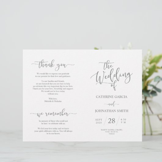 Wedding Ceremony Program, Elegant Script Grey (Staand voorkant)
