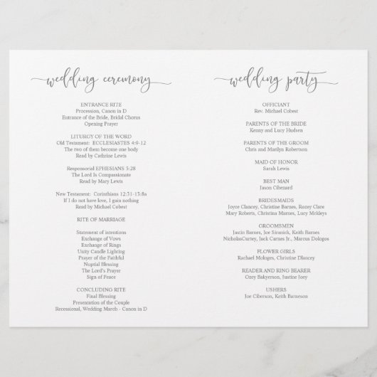 Wedding Ceremony Program, Elegant Script Grey (Achterkant)