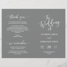 Wedding Ceremony Program, Elegant Script Grey