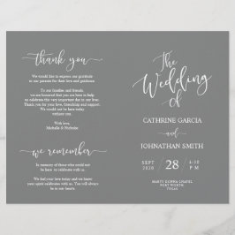 Wedding Ceremony Program, Elegant Script Grey