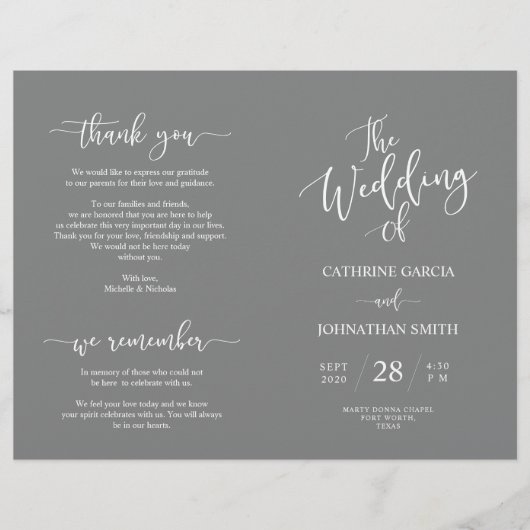 Wedding Ceremony Program, Elegant Script Grey (Voorkant)