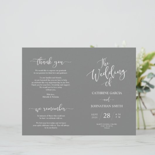 Wedding Ceremony Program, Elegant Script Grey (Staand voorkant)