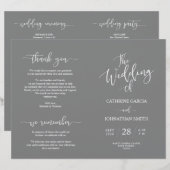 Wedding Ceremony Program, Elegant Script Grey (Voorkant / Achterkant)