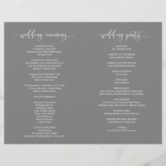 Wedding Ceremony Program, Elegant Script Grey (Achterkant)