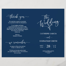 Wedding Ceremony Program, Elegant Script Navy Blue