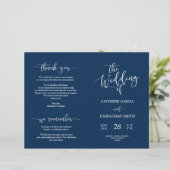 Wedding Ceremony Program, Elegant Script Navy Blue (Staand voorkant)