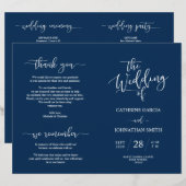 Wedding Ceremony Program, Elegant Script Navy Blue (Voorkant / Achterkant)