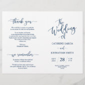 Wedding Ceremony Program, Elegant Script Navy Blue (Voorkant)