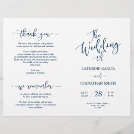 Wedding Ceremony Program, Elegant Script Navy Blue