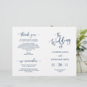 Wedding Ceremony Program, Elegant Script Navy Blue (Staand voorkant)