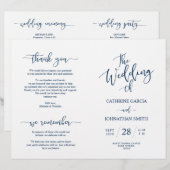 Wedding Ceremony Program, Elegant Script Navy Blue (Voorkant / Achterkant)