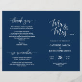 Wedding Ceremony Program, Elegant Script Navy Blue (Voorkant)