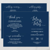 Wedding Ceremony Program, Elegant Script Navy Blue (Voorkant / Achterkant)