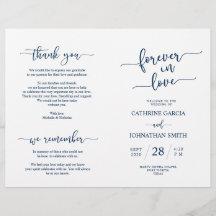 Wedding Ceremony Program, Elegant Script Navy Blue