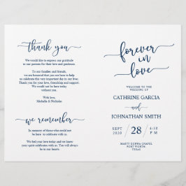 Wedding Ceremony Program, Elegant Script Navy Blue