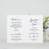 Wedding Ceremony Program, Elegant Script Navy Blue (Staand voorkant)