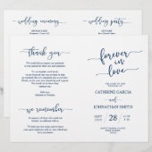 Wedding Ceremony Program, Elegant Script Navy Blue (Voorkant / Achterkant)