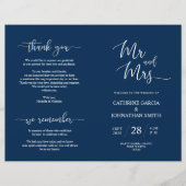 Wedding Ceremony Program, Elegant Script Navy Blue (Voorkant)