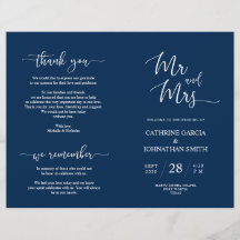 Wedding Ceremony Program, Elegant Script Navy Blue