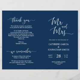 Wedding Ceremony Program, Elegant Script Navy Blue