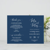 Wedding Ceremony Program, Elegant Script Navy Blue (Staand voorkant)