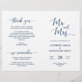 Wedding Ceremony Program, Elegant Script Navy Blue (Voorkant)
