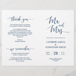 Wedding Ceremony Program, Elegant Script Navy Blue