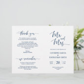 Wedding Ceremony Program, Elegant Script Navy Blue (Staand voorkant)