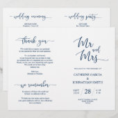 Wedding Ceremony Program, Elegant Script Navy Blue (Voorkant / Achterkant)