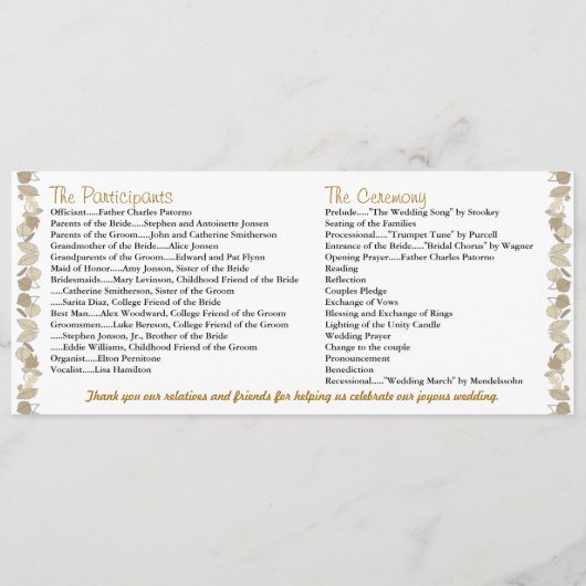 Wedding Ceremony Program Gold Leaf Programmakaart (Achterkant)