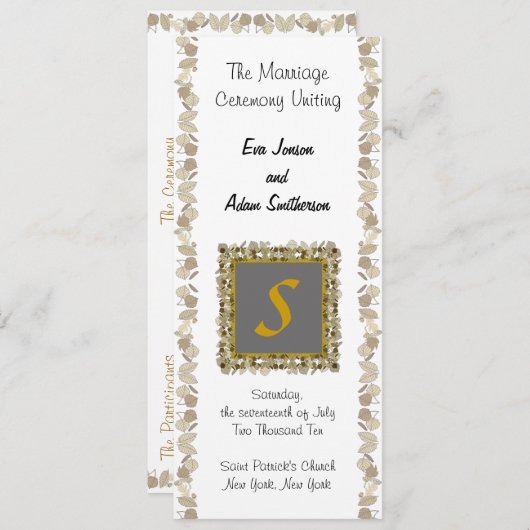 Wedding Ceremony Program Gold Leaf Programmakaart (Voorkant / Achterkant)