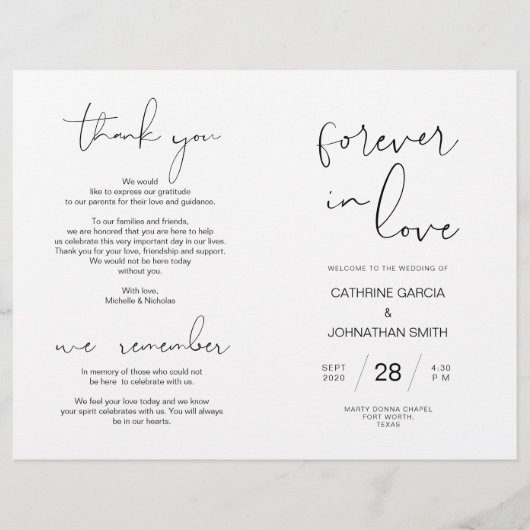 Wedding Ceremony Program, Modern Minimalist Black (Voorkant)
