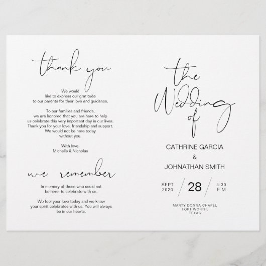 Wedding Ceremony Program, Modern Minimalist Black (Voorkant)