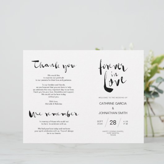 Wedding Ceremony Program, modern zwart lettertype (Staand voorkant)