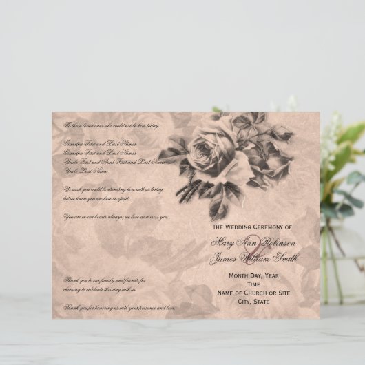 Wedding Ceremony Program Rozen Sepia (Staand voorkant)