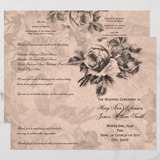 Wedding Ceremony Program Rozen Sepia (Voorkant / Achterkant)